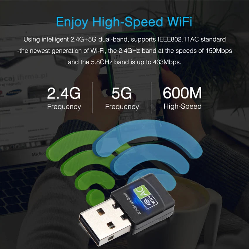 USB WiFi Adapter USB Ethernet WiFi Dongle 600Mbps 5Ghz Lan USB Wi-Fi Adapter PC Antena Wi Fi Receiver AC Wireless Network Card