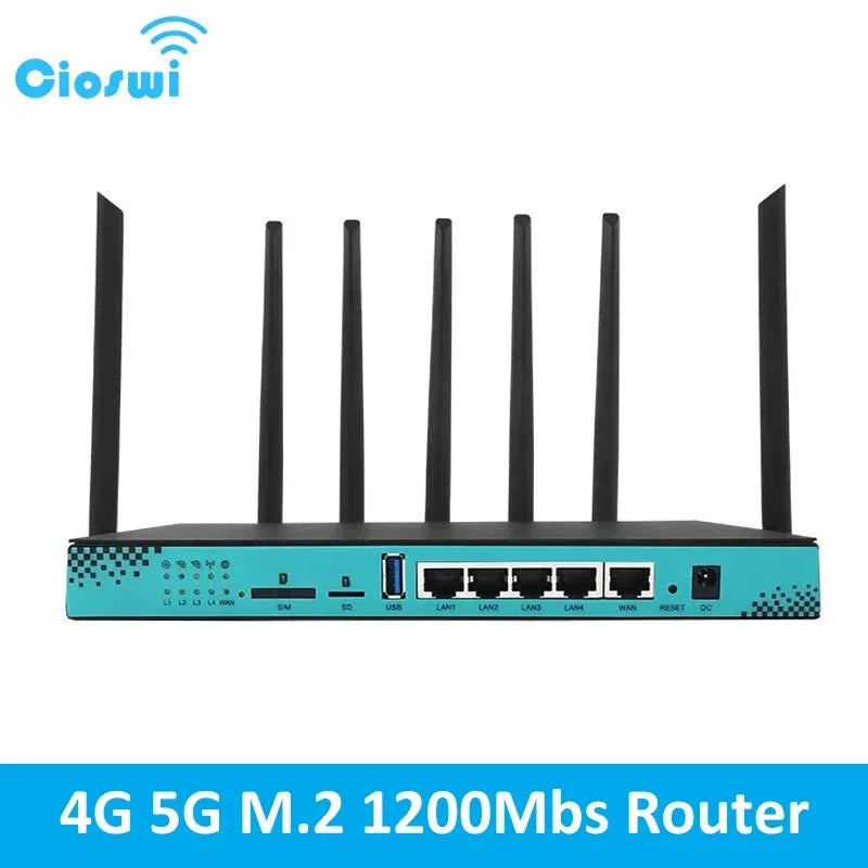 1200Mbps 5G Router SIM M.2 Slot Wireless WIFI 2.4GHz 5GHz 4g 5g RM520N-GL Modem 4*RJ45 LAN 16MB 256MB Openwrt Detachable Antenna